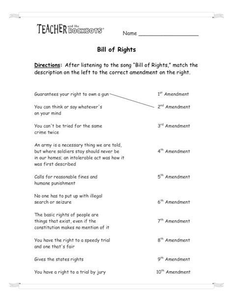 Bill Of Rights Worksheet For Kids Thekidsworksheet