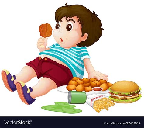 Fat Boy Eating Junkfood Vector Image On Vectorstock