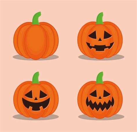 Premium Vector Halloween Pumpkins Cartoons Set Design Scary Theme