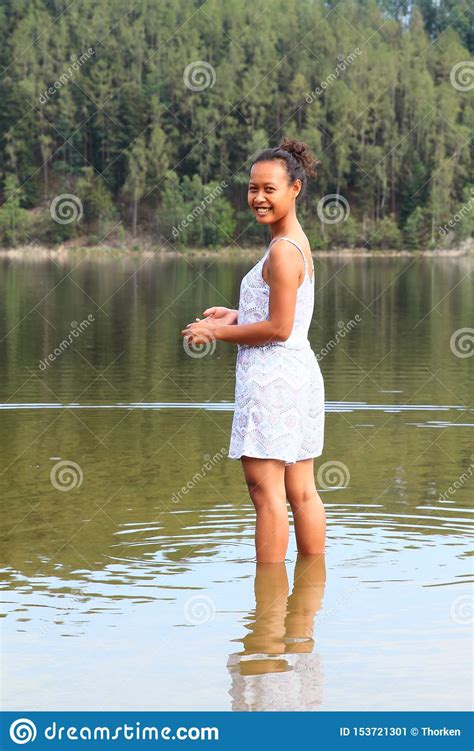 Pretty Girl Standing In Water Stock Image Image Of Trees Hands