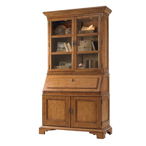 Three small cabinets on the right side and a larger one the left side separated by an open display space. Vintage Secretary Desk With Hutch / Antique Secretary Desk ...