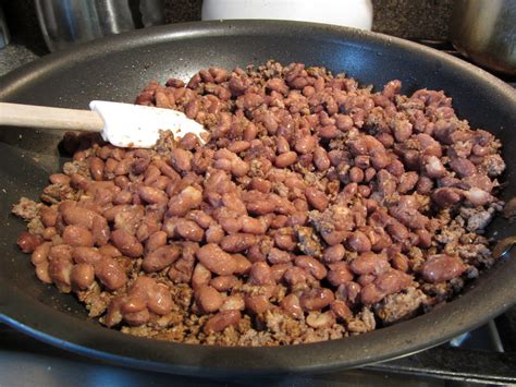 They go well with barbecue, tacos or burritos, and fried chicken, and are an ideal potluck dish. pinto beans ground beef and rice