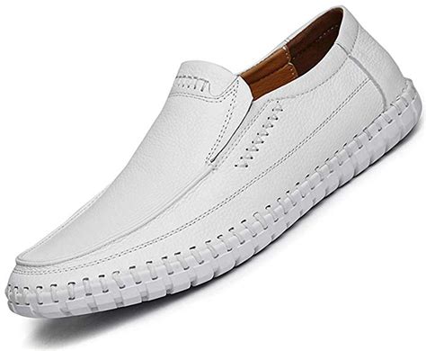 Tsiodfo White Loafers For Men Flats Moccasins Slip On Dress Shoes