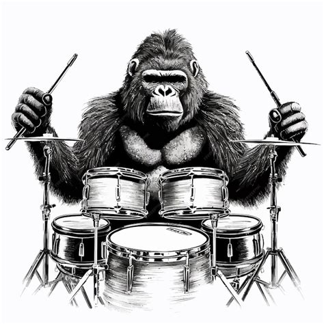 Premium Vector A Drawing Of A Gorilla Playing A Drum Set
