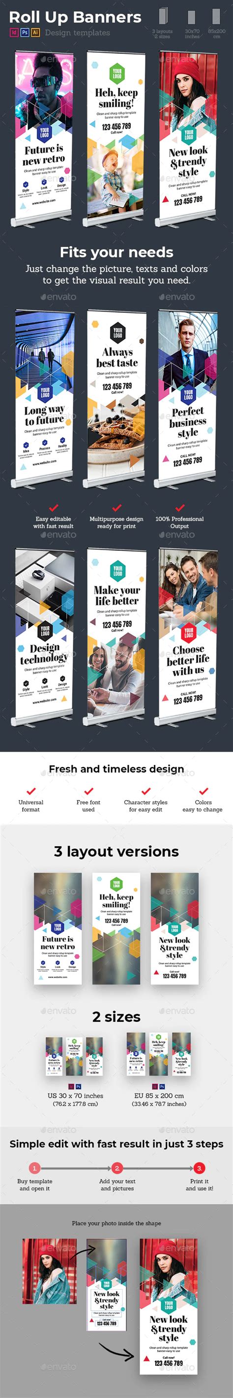 Colorful Geometric 3x Rollup Stand Banner Display Template In Indesign