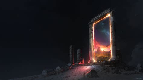 Neville Dsouza arte de fantasía Portal piedras estrellas ruina