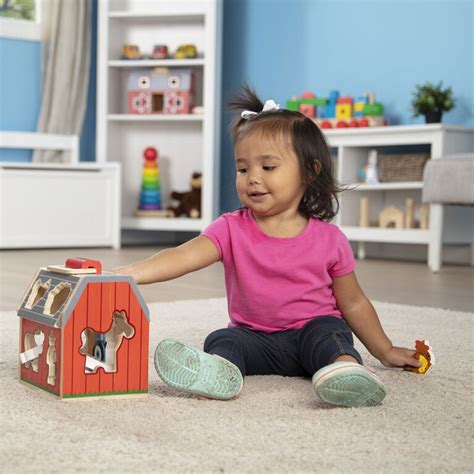 Melissa And Doug Wooden Take Along Sorting Barn Toy With Flip Up Roof