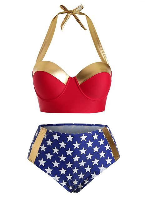 33 OFF Plus Size American Flag Underwire Bikini Swimsuit Rosegal