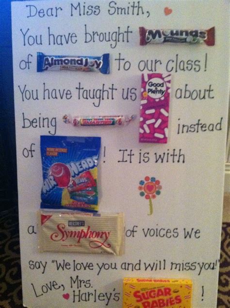 Candy Inspired Teacher Appreciation Poem Maybe Have Pictures Bar Card