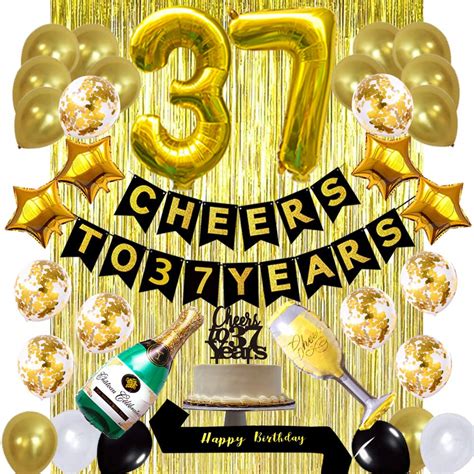 Buy Gold 37th Birthday Decorations Kit Cheers To 37 Years Banner