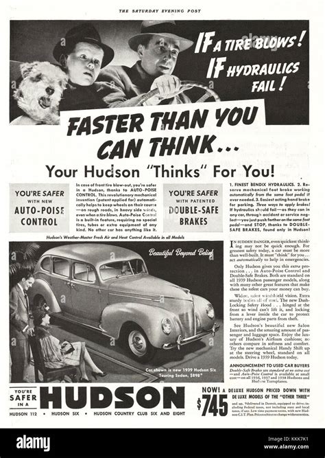 1939 Us Magazine Hudson Cars Advert Stock Photo Alamy