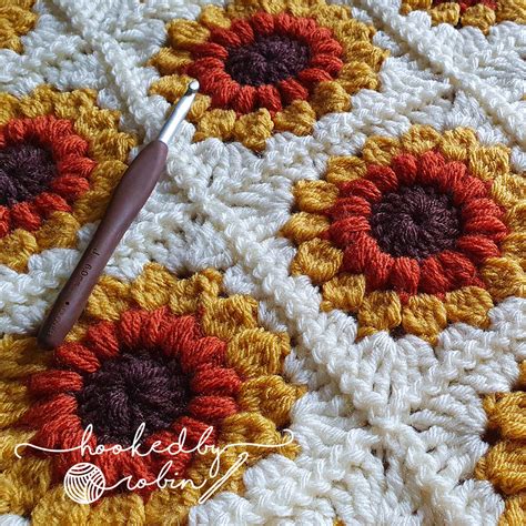 Crochet Sunflower Sunburst Granny Square — Hooked By Robin