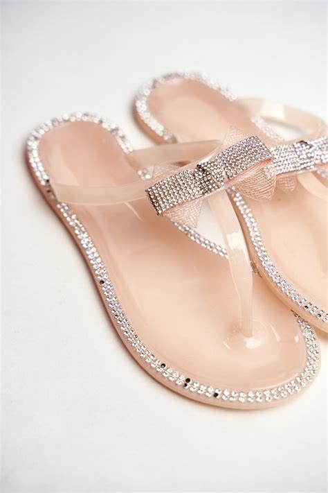 Women S Rubber Zircons Pink Nude Flip Flops Lou Cheap And Fashionable