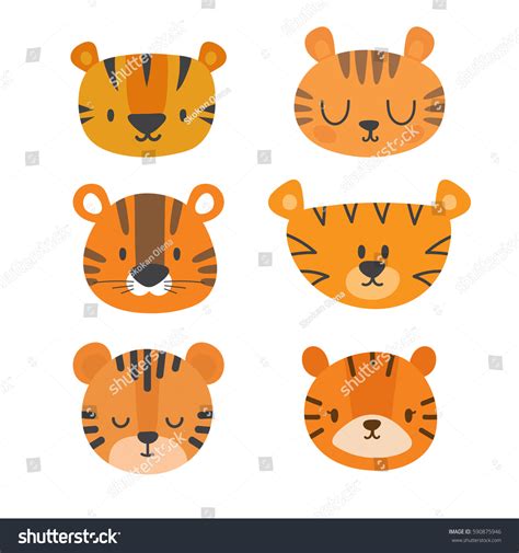 Set Cute Tigers Funny Doodle Animals Stock Vector 590875946 Shutterstock