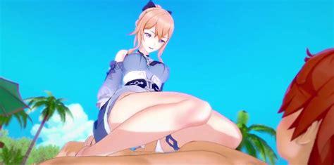 Desvergonzado Jean tiene sexo en público en la playa hentai porno genshin impacto