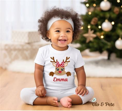 Girls Reindeer Name Shirt Personalized Name Onesie Christmas T