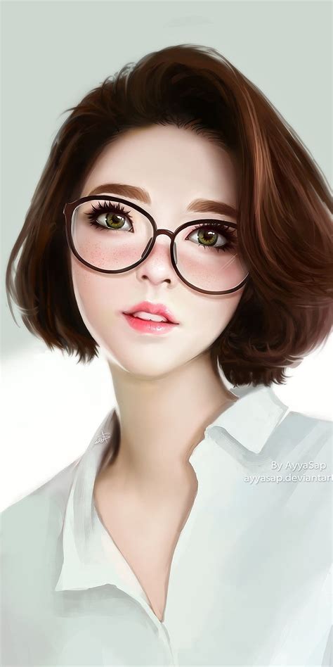 Cute Beautiful Woman Brunette Short Hair Glasses X Anime