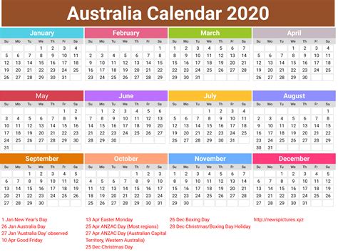 Annual Australia Calendar 2020