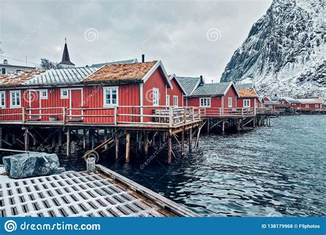 Traditional Red Rorbu Houses In Reine Norway Stock Photo Image Of