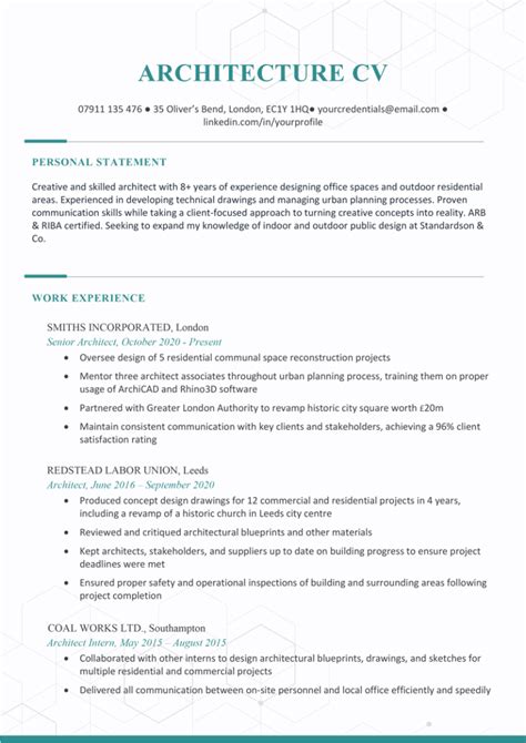 Architecture Cv Example Writing Tips