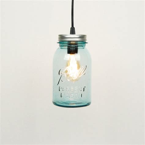 Mason Jar Pendant Light 1 Vintage Quart Jar Aqua