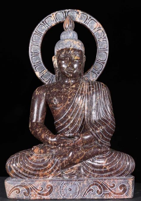 Sold Meditating Marble Buddha With Halo 14 52bm3 Hindu Gods