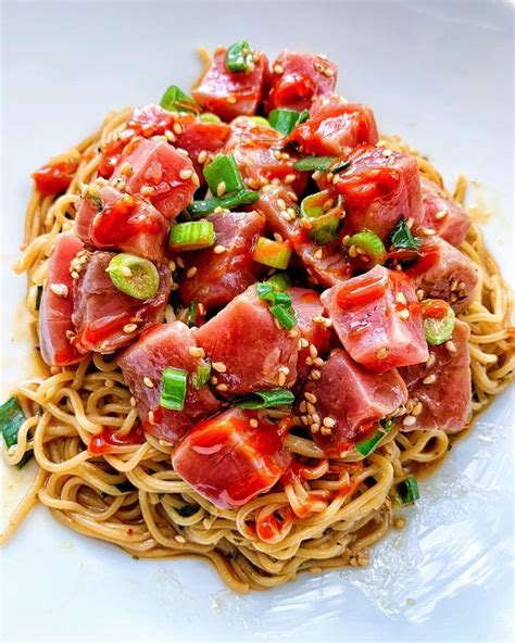 Carina Wolff On Instagram “spicy Ahi Tuna Poké Over Sesame Rice Noodles With Sesame Seeds And