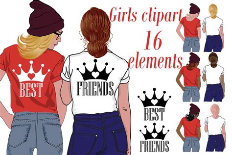 Best Friends Clipartgirls Clipart Graphic By