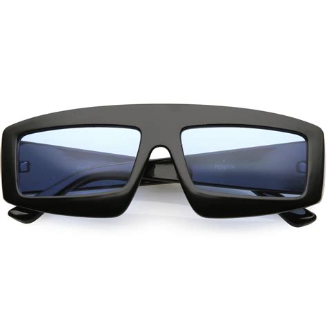 sunglass la futuristic rectangle sunglasses wide arms color tinted lens 57mm black blue