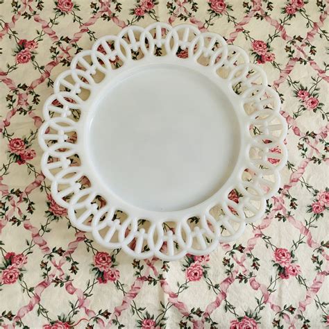 Vintage Milk Glass Lace Edge Plate Etsy