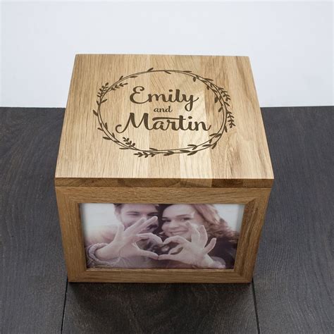 You'll think of your first five years together every time you fill it up. Personalized Wooden Photo Box For Couples | Golden anniversary gifts, Anniversary gift for ...