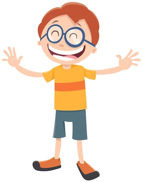Personaje De Dibujos Animados Niño Feliz Con Gafas Vector Premium