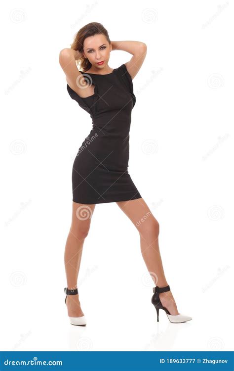 slim girl in black dress stock image image of black 189633777
