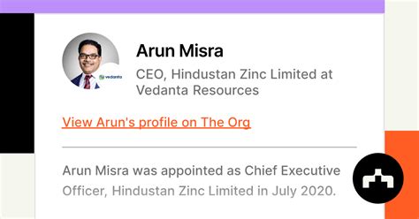 Arun Misra Ceo Hindustan Zinc Limited At Vedanta Resources The Org