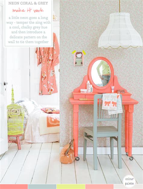 Colour Palette Neon Coral And Grey Bedroom Bright Bazaar