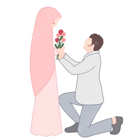 浪漫的丈夫給妻子送花的插圖 浪漫的丈夫 穆斯林夫婦 送花素材圖案，psd和png圖片免費下載