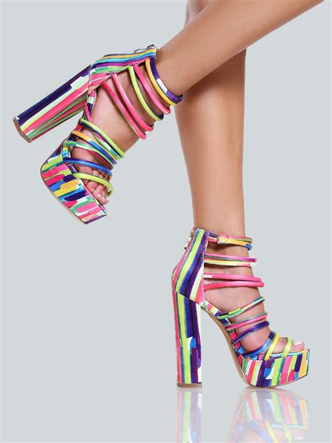 Multi Colored Strappy Heels Multi Sheinsheinside