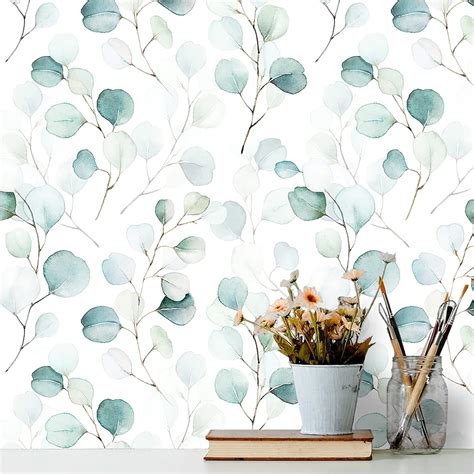 Floralplus Eucalyptus Leaf Peel And Stick Wallpaper Modern Boho Vinyl