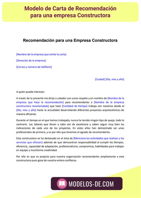 Carta De Recomendacion Para Una Empresa Constructora Thomas Rivera