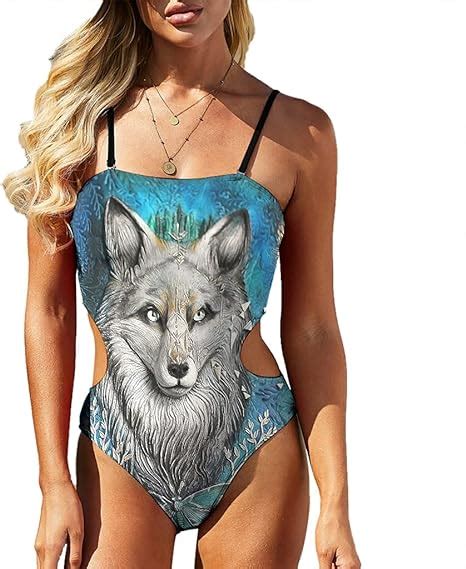 Women S Wolf Bikini Swimwear Elegant Floral Print Tummy Control