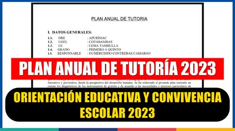 Plan Anual De TutorÍa 2023 Orientación Educativa Y Convivencia