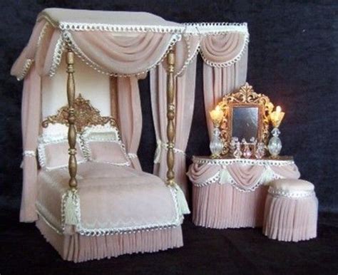 Pink dolls bed dressing table chair set bedroom furniture play house for barbies. DOLLHOUSE CANOPY BEDROOM SETS | Canopy bedroom sets, Mini ...