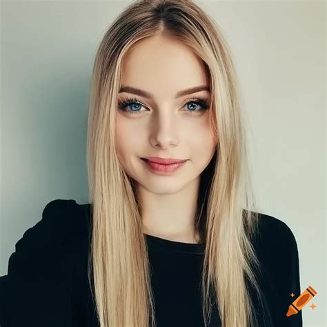 realistic portrait of a friendly girl with pale blonde hair