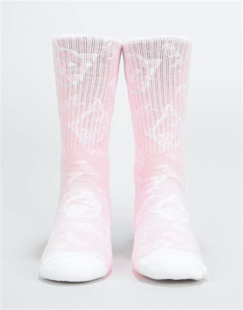 Route One Allover Pussy Crew Socks Pinkwhite