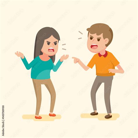 Angry Young Couple Fighting And Shouting At Each Other People Arguing And Yellingvector