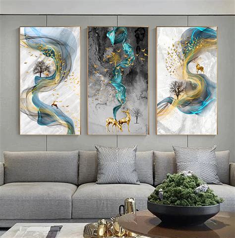 Abstract Golden Stags Luxurious Nordic Wall Art Fine Art Canvas Prints