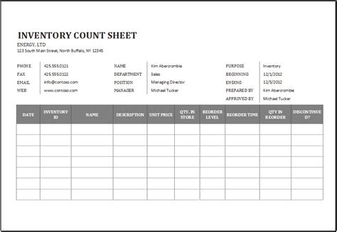 Physical Inventory Count Sheet Template For Excel Word