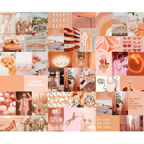 Peachy Vibe Aesthetic Wall Collage Kit 64 Images Digital Etsy