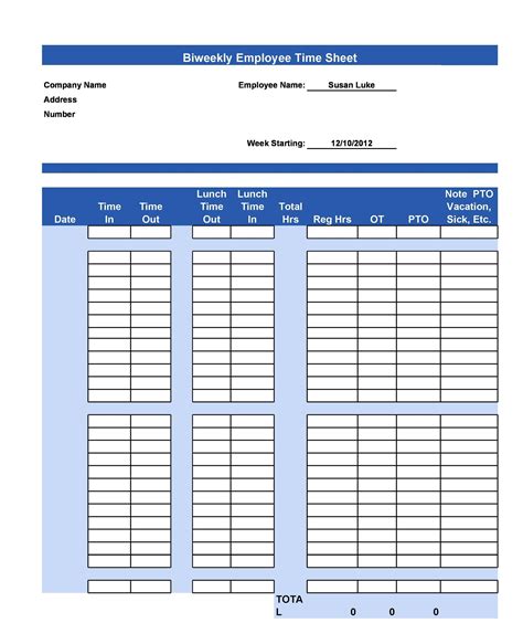 Free Printable Time Sheet Template