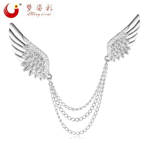 Mzc Luxury Classic Double Angel Wings Silver Plated Brooches For Male Lover Shirt Suit Pin Anime